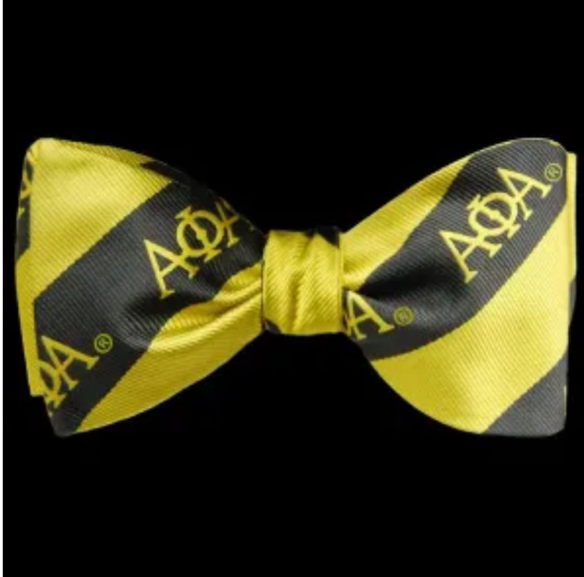 A Phi A Silk Bow Tie & Handkerchief Set Black/Gold
