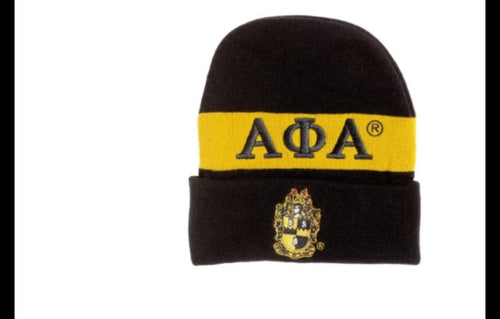 A phi A - Embroidered Knit Beanie -  Black "1906"