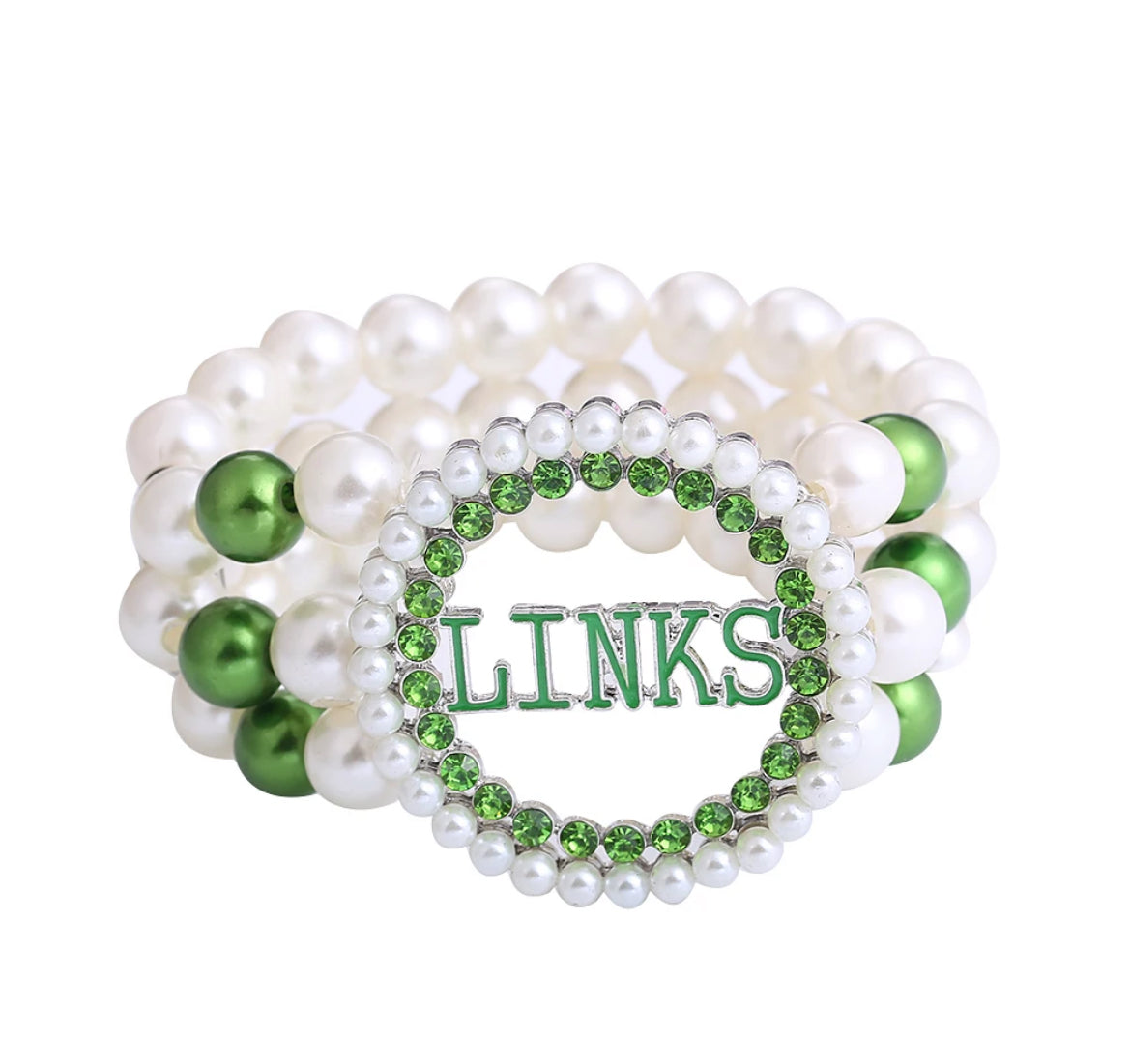 Links Green & White Bracelet & Matching Necklace set
