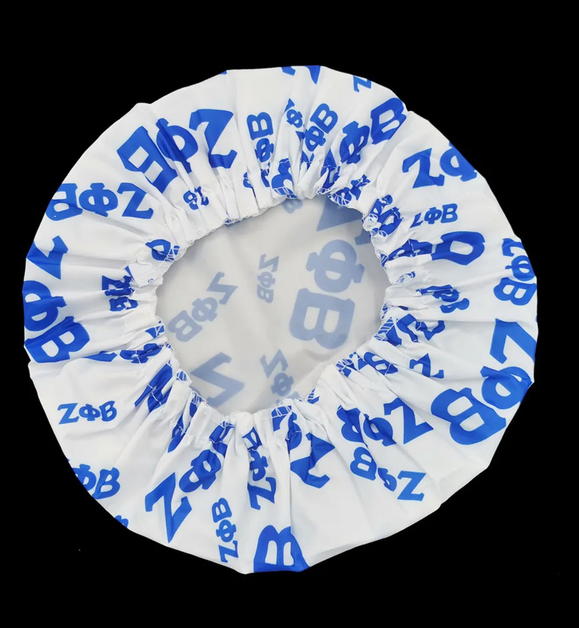 Zeta White & Blue Shower Cap