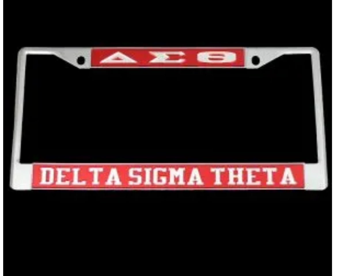DST License Plate Red Frame w/Silver Letters