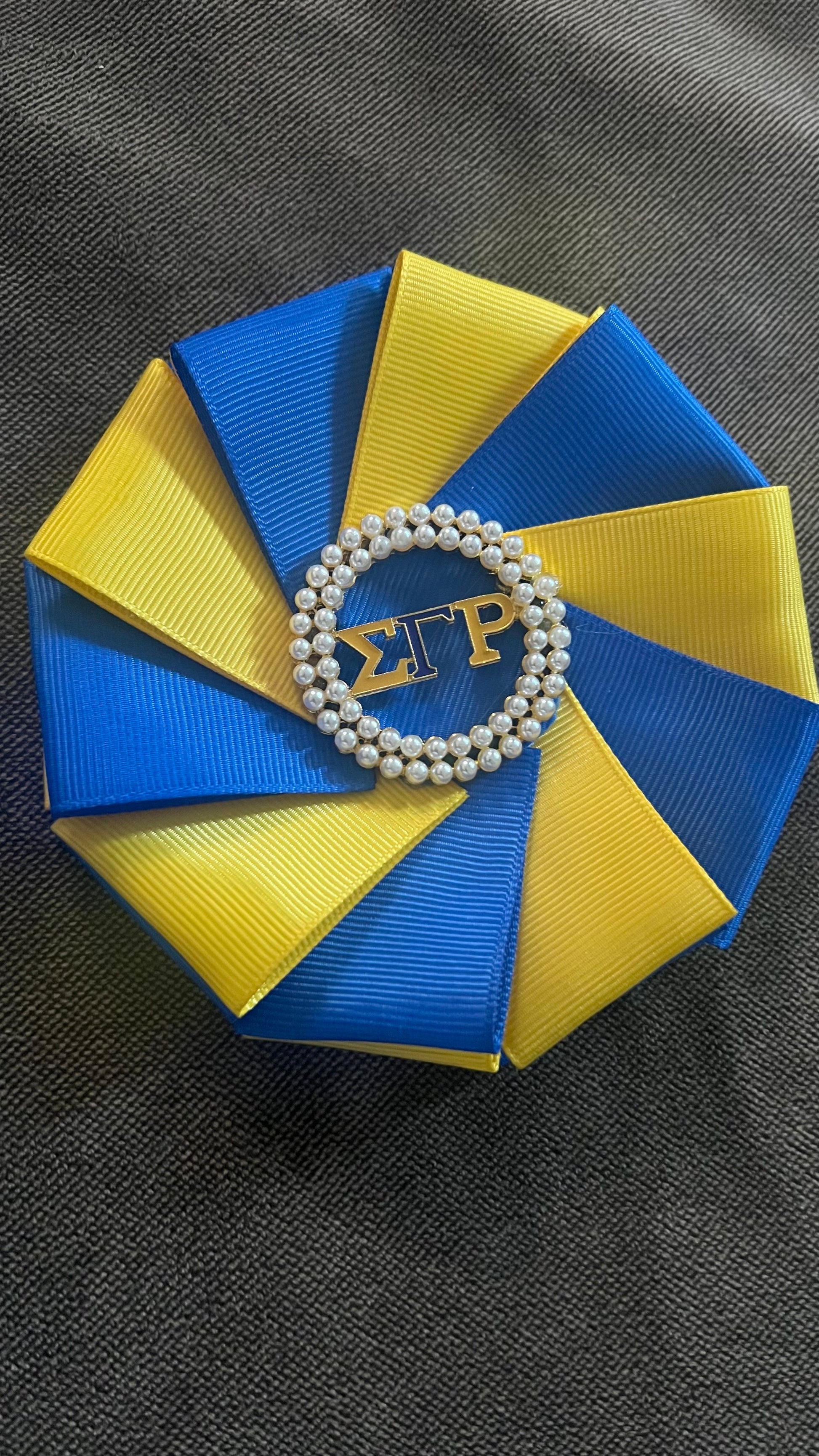 SGRho Blue & Gold Ribbon Pin