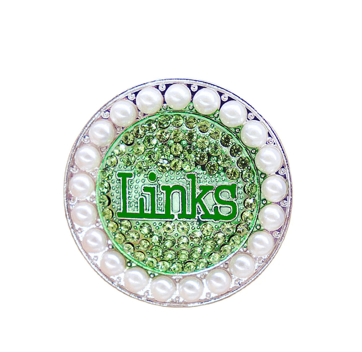 Links Green & White Pearl Button Brooch