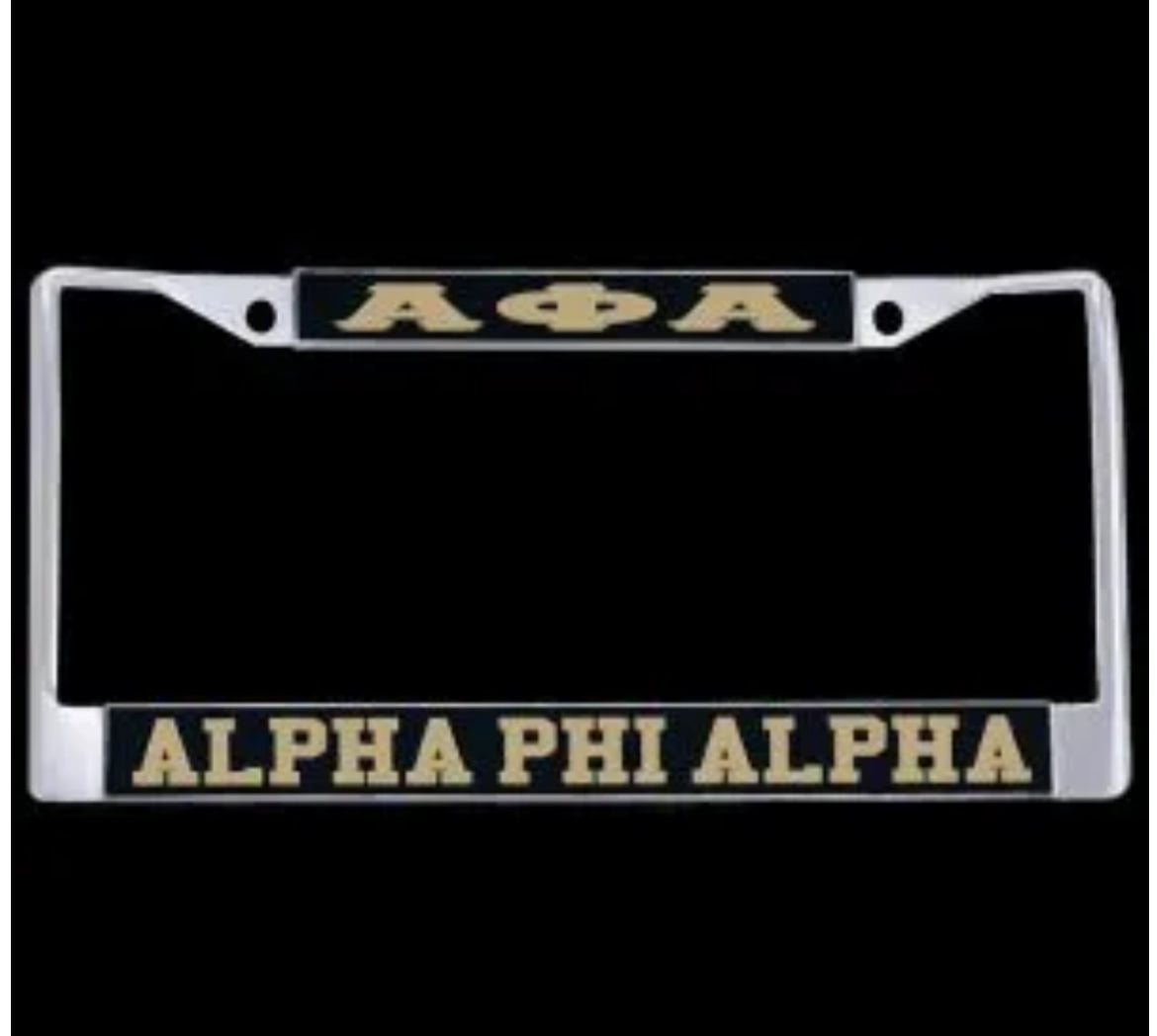 A Phi A License Plate Black Frame w/ Gold Letters