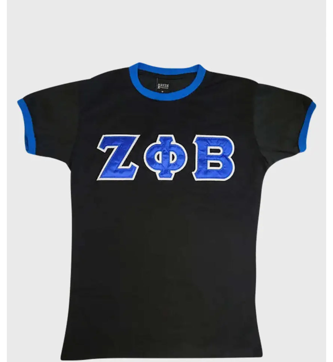 Zeta Ringer Tee with Sewn Satin Tackle Twill Letters Black
