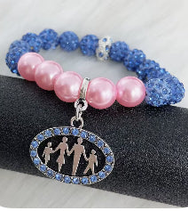Jack & Jill Pink & Blue Bracelet with Family Charm