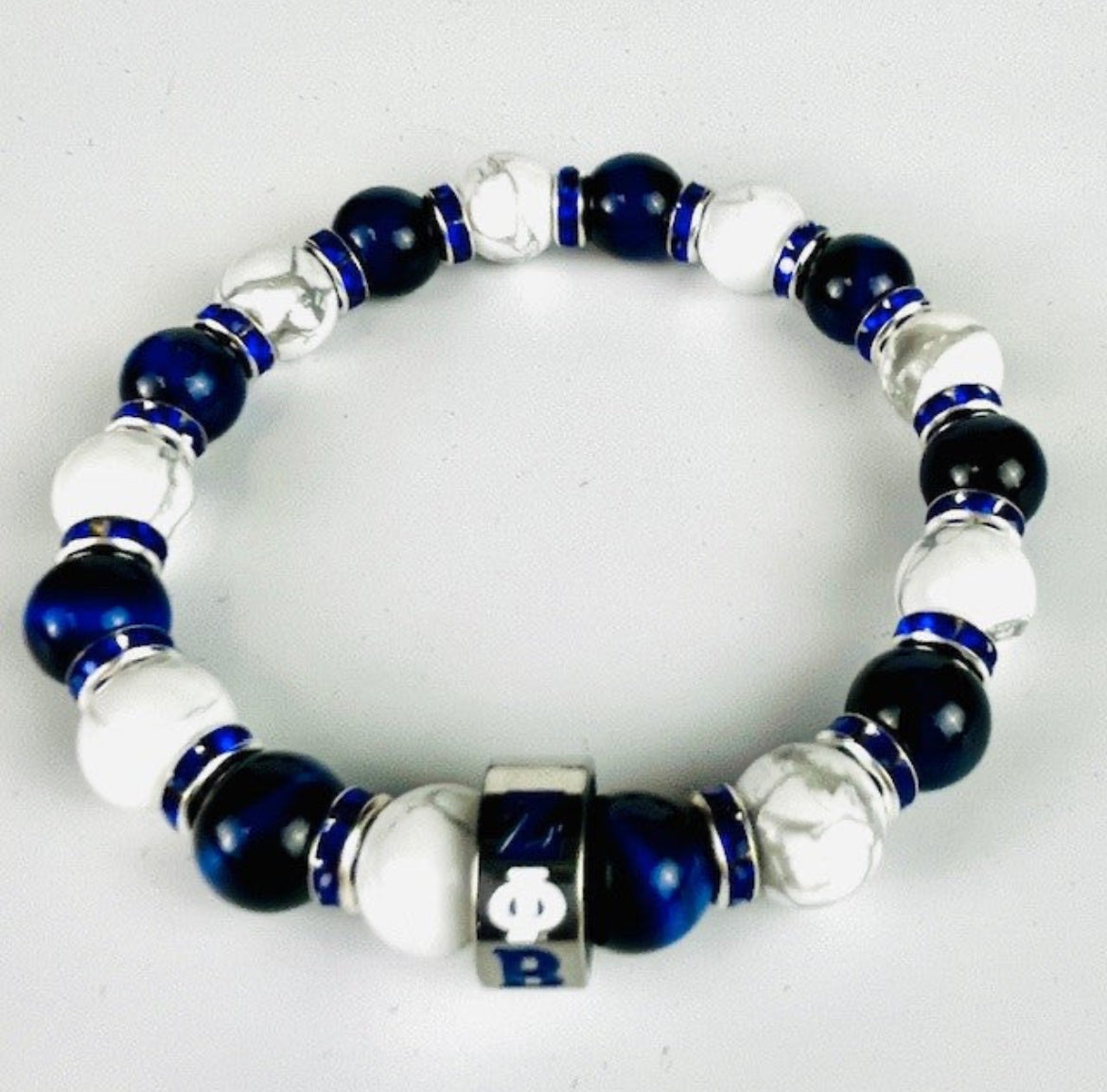 Zeta - White & Blue Stone Bead Bracelet