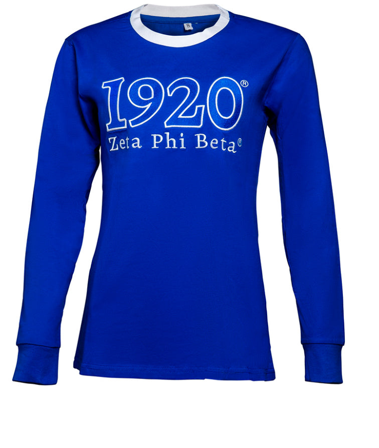 Zeta, 1920 Long Sleeve Embroidered Tee (S-XXXL)