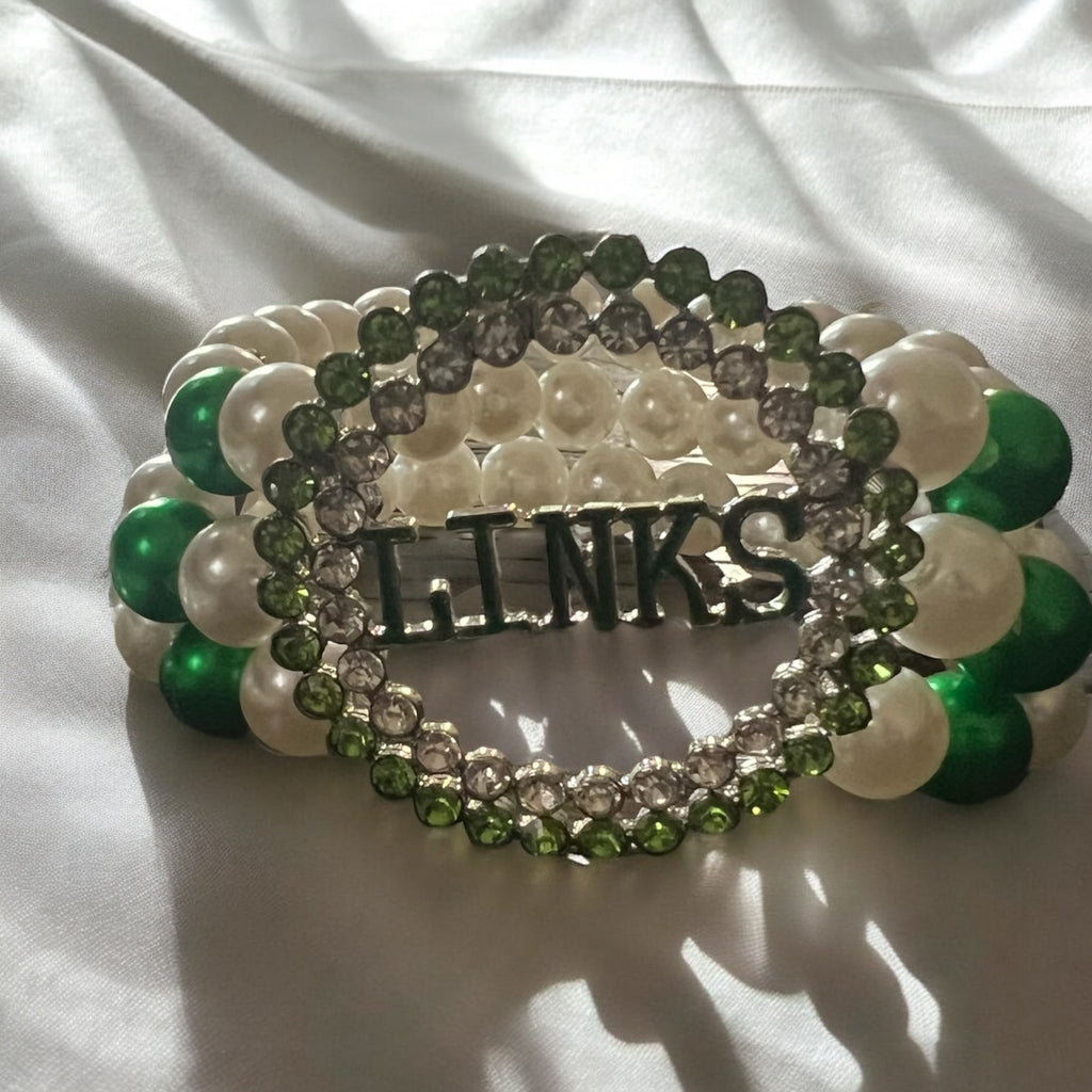 Links Green & White Bracelet & Matching Necklace set