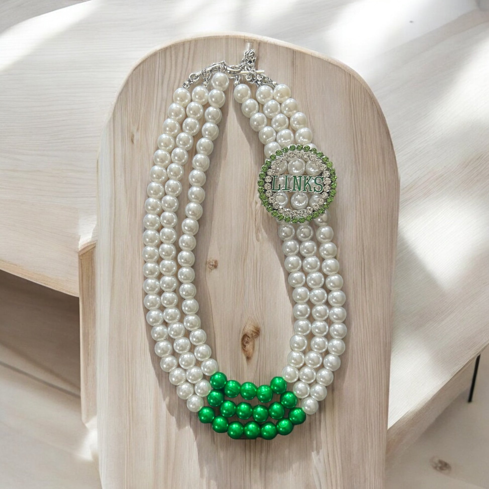 Links Green & White Bracelet & Matching Necklace set